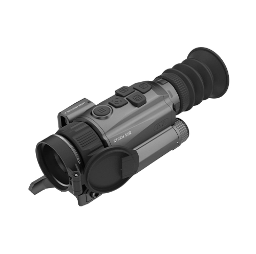 Dark gray night-vision monocular with eyepiece, lens, and control buttons labeled Storm 520 (informational image)